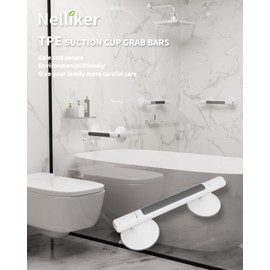 Nelliker Grab Bars for Bathtubs and Showers 2 Pack Shower Handle for Seniors and Ederly, 12.2‘’ Suction Handicap Grab Bars for Wall, Waterproof, No Drilling
