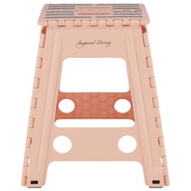 Inspired Living 18" Step Stool, Folding Step Stools for Adults, Plastic Foldable Step Stools Kids, Holds Up to 330 lbs, Collapsible Folding Stool for Kitchen, Bathroom, Bedroom - Blush/Grey