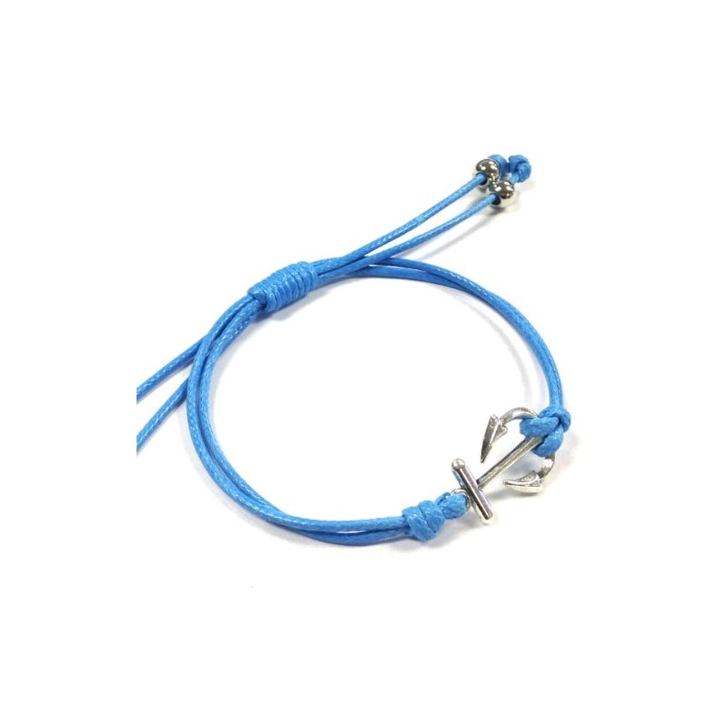 Wrapables Adjustable Anchor Leather Corded Bracelet, Blue