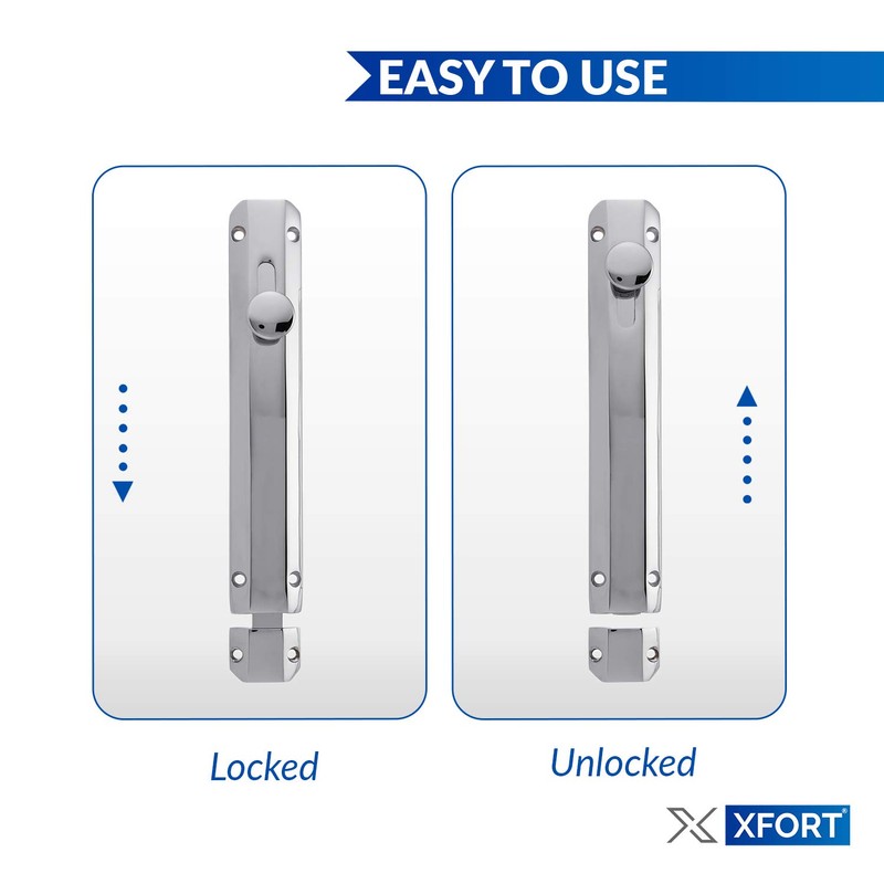 XFORT® 4 Inch Polished Chrome Surface Bolt, Heavy Duty Internal