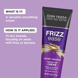 John Frieda Frizz Ease Secret Weapon Touch-Up Crème - Anti-Frizz Styling Cream for Frizz-Prone Hair, Smooth, Glossy Locks, 4 Oz - Ideal for Midday Touch-Ups and Color-Treated Hair