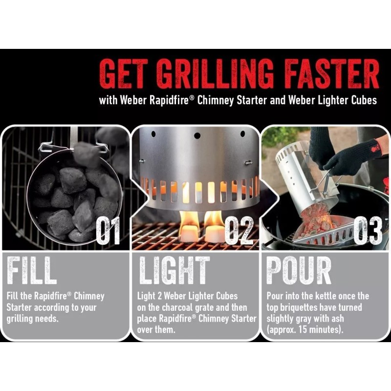 Weber Kit Iniciador Carbón Grande Color Acero Más 24 Cubitos