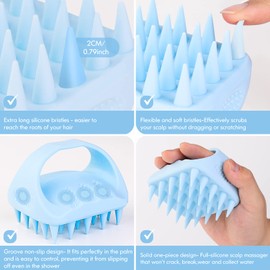 Bsisme Scalp Massager Hair Growth, Scalp Scrubber with Soft Silicone Bristles for Dandruff Removal, Shampoo Brush for Men Women Kids Pets Wet Dry Hair Scalp Exfoliator, Blue