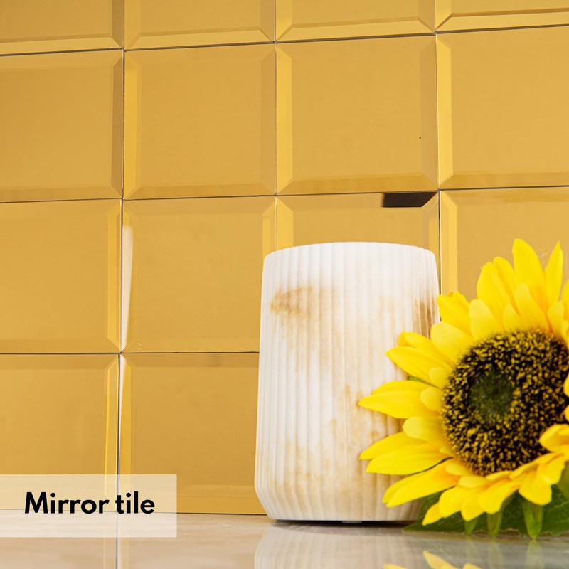 Lovdeco Peel and Stick 3 Inch Gold Mirror Backsplash, Square