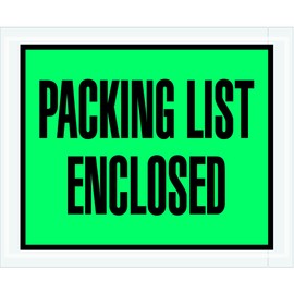 Aviditi PL404 Poly Envelope, Legend"Packing List Enclosed", 4-1/2" Length x 5-1/2" Width, 2 mil Thick, Green/Black on White (Case of 1000)