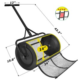 Seeutek 40 Inch Tow Behind Spike Aerator - Heavy Duty Rolling Lawn Aerator with 3D Steel Tines & Weight Tray, Extra-Wide Tow Bar Soil Penetrator Spikes Tractor with Folding Shovel for Lawn Garden Farm