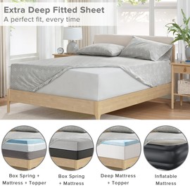 Comfort Spaces Extra Deep Pocket Sheets, 100% Cotton Sheets Queen Fits up to 24" Mattress, Breathable, Naturally Cool Cotton Sheets, Soft Cotton Sheets, All Seasons Sheet Set, Adelia Grey 4 Piece