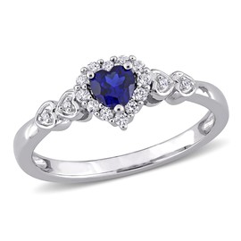 2/5 Carat (ctw) Lab-Created Blue & White Sapphire Heart Ring in Sterling Silver