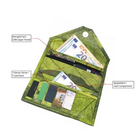 NELUHA Purse Clutch Made of Teak Leaves, Vegan Sustainable Leather Alternative - Purse with Many Compartments Hinged with Zip, Green, Casual