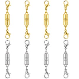 Magnetic Jewelry Clasps, 925 Sterling Silver, Strong Magnetic Closures for Necklaces and Bracelets (8pcs Golden Silvery)