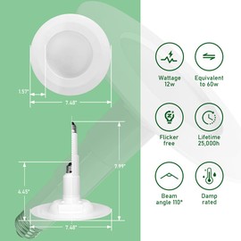 Soliseed 5/6 Inch LED Can Lights Length Adjustable Recessed Lights,12W=60W,2700K Soft White,800LM,Retrofit Led Recessed Lighting ETL Damp Rated,Dimmable,Bevel Trim,Easy Install,6 Pack