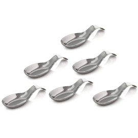 Kitchen Kemistry Premium Grade Stainless Steel Spoon Rest with long handle, for Kitchen Counter Cooking Utensils Rest, Holding Messy Spatula & Ladle, Holder for Stove Top, Dishwasher Safe - Pack of 6
