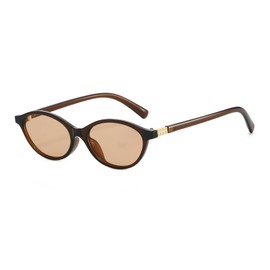 LJCZKA Retro Oval Sunglasses for Women Men 90s Trendy Small Oval Sun Glasses Vintage Narrow Y2K Cat Eye Shades Chic Cool Sunnies UV400 Protection (Brown Light Brown)