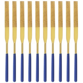 FOCMKEAS 10 PCS Diamond Needle File (3×140mm) 150 Grit Titanium Coated Mini Metal Files Flat Files for Precision Metal File Work Miniature DIY Jewelers/Glass/Ceramic