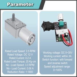 JYUDAUFU DC 12V Reduction Motor 3.3RPM 370 High Torque Motor with Bracket Spring Wire Speed Controller for RC Toys/Electrical Appliances/Robot/Oven/Automation/DIY/Test