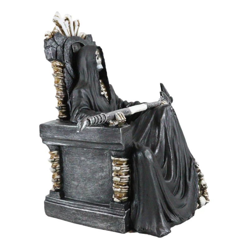 Black Holy Death Grim Reaper Sitting On Skeleton Skull Throne