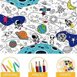 Xiliconie Outer Space Coloring Books for Boys Girls Solar System Universe Giant Coloring Poster Large Coloring Tablecloth for Kids Adults Classroom Home Birthday Party Supplies27.5X 39.37 Inch