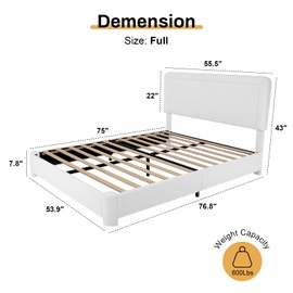 Full Size Boucle Bed Frame, Upholstered Cloud Bed Frame, Platform Bed Frame with Headboard, Modern Cream Bed Frame, Soft Rounded Corners, No Box Spring Required, Adjustable Headboard, Easy Assembly