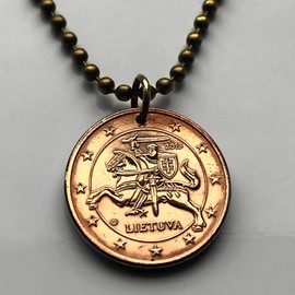 2015 Lithuania 5 Euro Cent coin pendant Vytis horse back armored knight Vilnius Kaunas Klaipėda Šiauliai medieval Vityaz Marijampolė Jonava Utena Curonian Spit Panevėžys Pahonia Alytus Trakai n001183