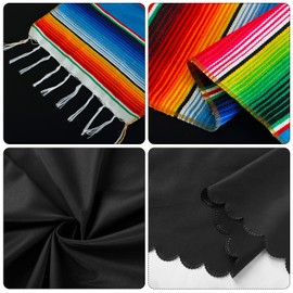 Tudomro 2 Pcs Mexican Table Runners with Fabric Rectangle Tablecloth Cotton Mexican Blanket 13.5 x 108 Inch Polyester Table Cover 54 Inch x 108 Inch for Cinco De Mayo Fiesta (Black)