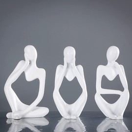 TYBBLY 3 Pcs Thinker Statue Set White Abstract Sculptures Home Decor Modern White Decor Accents Statuesfor Bookshelf Coffee Table Shelf Desktop Office Decor Collectible Figurines Art Decor