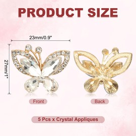PATIKIL 5 Pcs Butterfly Rhinestone, Crystal Butterflies for Crafts Flatback Charms Rhinestone Embellishments for Clothing Jewelry Making Women DIY Decoration, Clear