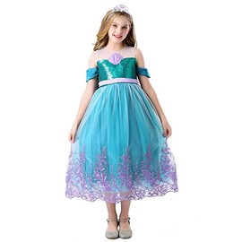 CREDIBLE NT5492A Princess Dress, Children's Cosplay Costume, Luxurious 8-Piece Set, Mermaid (Princess Dress, Heart Tiara, Magic Stick, Mermaid Necklace, Bracelet, Earring, Ring, Original Goods) 47.2