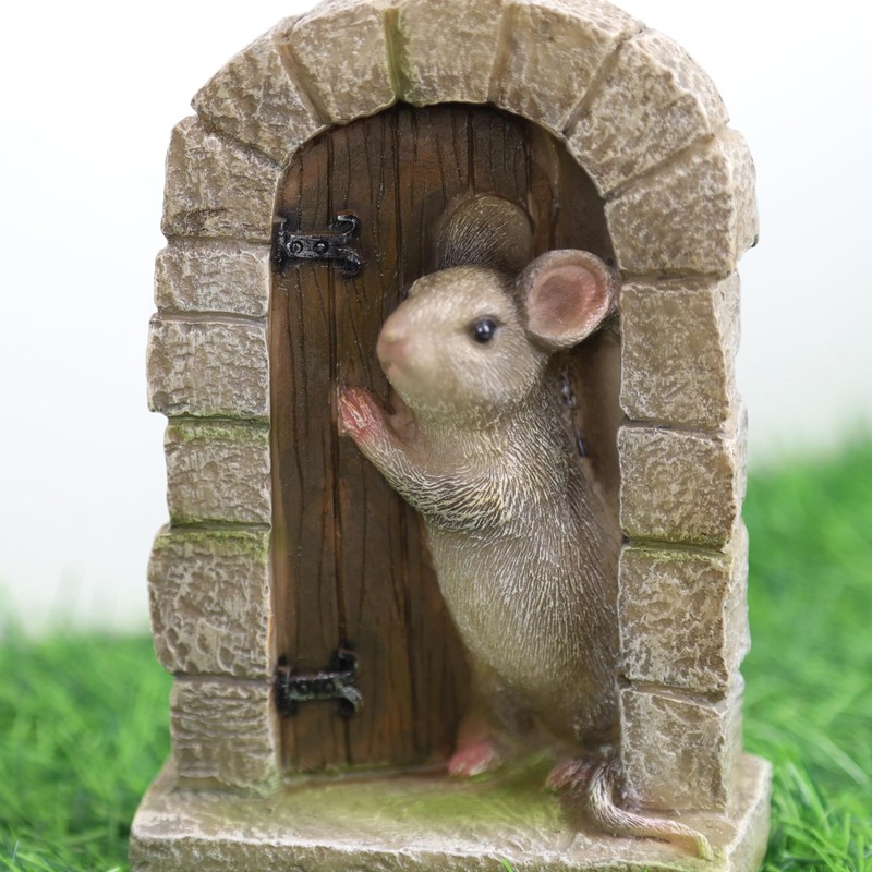 Fyne-Finds Mouse Door Statue Indoor Garden Outdoor Home Tree Animal