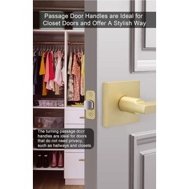 goldenwarm Gold Passage Door Handles, Zinc Alloy Brushed Gold Closet Door Handles, Brushed Brass Hallway Lever Doorhandles, Passage Door Hardware for Hallways, Closets(3 Pack)