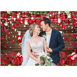 CHAIYA 8X6ft Valentine's Day Backdrop Valentine's Day Brown Wood Flower Love Heart Background Wedding Bridal Shower Party Decor Banner Valentine's Day Party Decoration