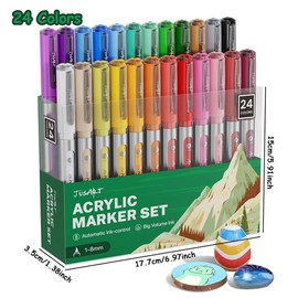 [JusArt] 30/24/18 Colors Acrylic Paint Markers Brush Tip, Water Based Paint Pens, Waterproof Flexible Tip Acrylic Markers for Rock Painting, Wood, Fabric, Egg, pen, markers, acrylic markers - Specification: 24 Colors