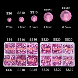 Nibiru 6616pcs Hotfix Rhinestones 5 Mixed Sizes FlatBack Crystal Rhinestones for Crafts Round Glass Gems with Tweezers and Picking Rhinestones Pen(Pink)