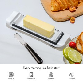 Butter Dish, IKOCO Airtight Butter Dish with Lid for Countertop and Refrigerator, Dishwasher Safe Butter Holder Container for Eastern and Western butter, White