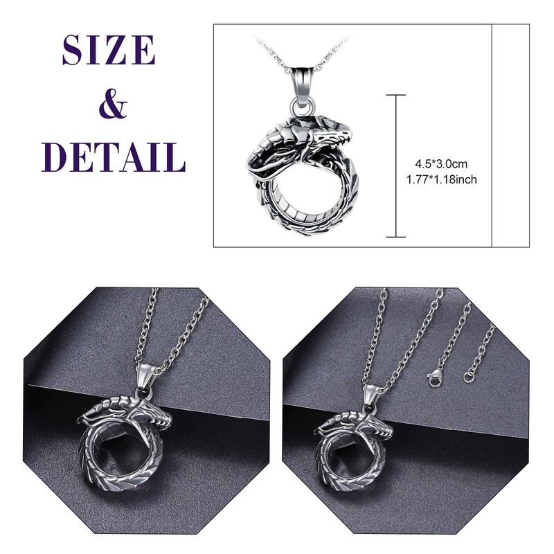 Feilok Men's Stainless Steel Necklace Chain 23" with Pendant Snake