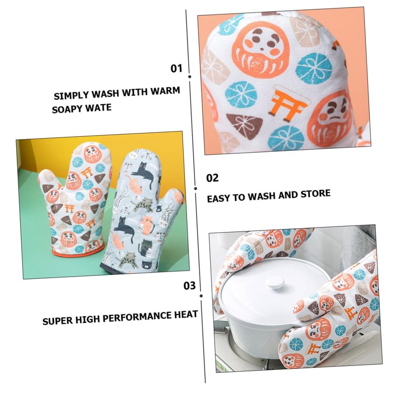 Ipetboom 1 Pair Heat Resistant Mitts Non Slip Oven Gloves