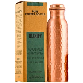 Copper Water Bottle 34oz - 100% Pure Ayurvedic Handcrafted Design - Eco-friendly Premium Quality - Bpa-free Heavy Duty Leak-proof & Lab-tested - Health Benefits for Daily Use, Sports, Travel & Gifting