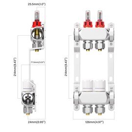 GASHER Radiant Heat Manifold,2-Branch Stainless Steel Floor Heat Manifold Kit with 1/2" Adapters Included With Compatible Outlets For Hydronic Radiant Floor Heating