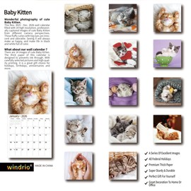 2026 Wall Calendar,Calendar 2026, November 2025 - December 2026, Wall Calendar Baby Kitten, 12" x 24" Opened,Full Page Months Thick & Sturdy Paper for Calendar Organizing & Planning
