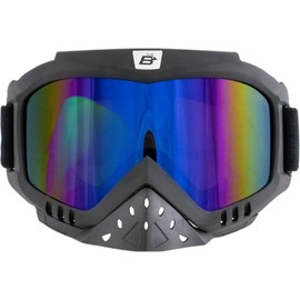 Birdz Eyewear Toucan Motorcycle ATV Padded Goggles Detachable Nose Guard Red & Blue Mirror Lenses