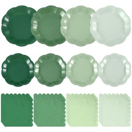 NatNarr Sage Green Plates and Napkins Set, Gradient Green Party Decorations Include 7" & 9" Scalloped Dessert Plates, Napkins for Wedding, Baby Bridal Shower, Birthday