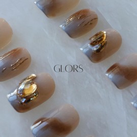 [GLORS] Purely Handmade Short Press On Nails | Mist Forest - Gradient High-end Elegant Wearable Fake False Nails | Salon Quality in Short Square 10 pieces(S, SS)