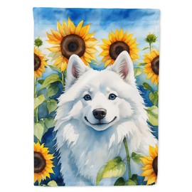 Caroline's Treasures DAC6008GF American Eskimo in Sunflowers Garden Flag Mailbox Flag Decorative Yard Flag Banner Outside Patio Artwork Yard Flower Beds, Garden Size, Multicolor