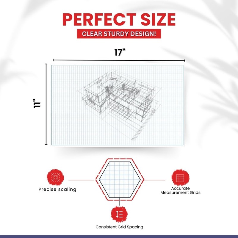 Large Graph Paper Pad – 11x17 Grid Paper, 50 Sheets,