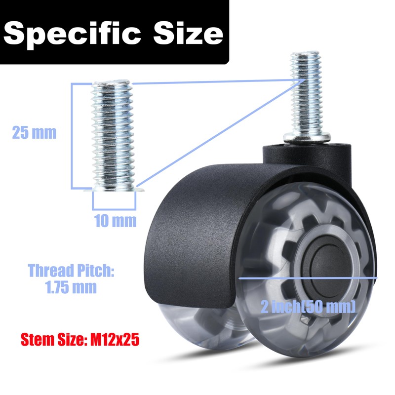 2” Office Chair Caster with M10 x 25 Threaded Stem