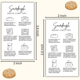 Sourdough Bread Care Instruction Card | 50 pack 2 x 3.5 Inch business card size | Storage Tip Label Sticker Starter | How to Packing for Bakers Client, White & Black