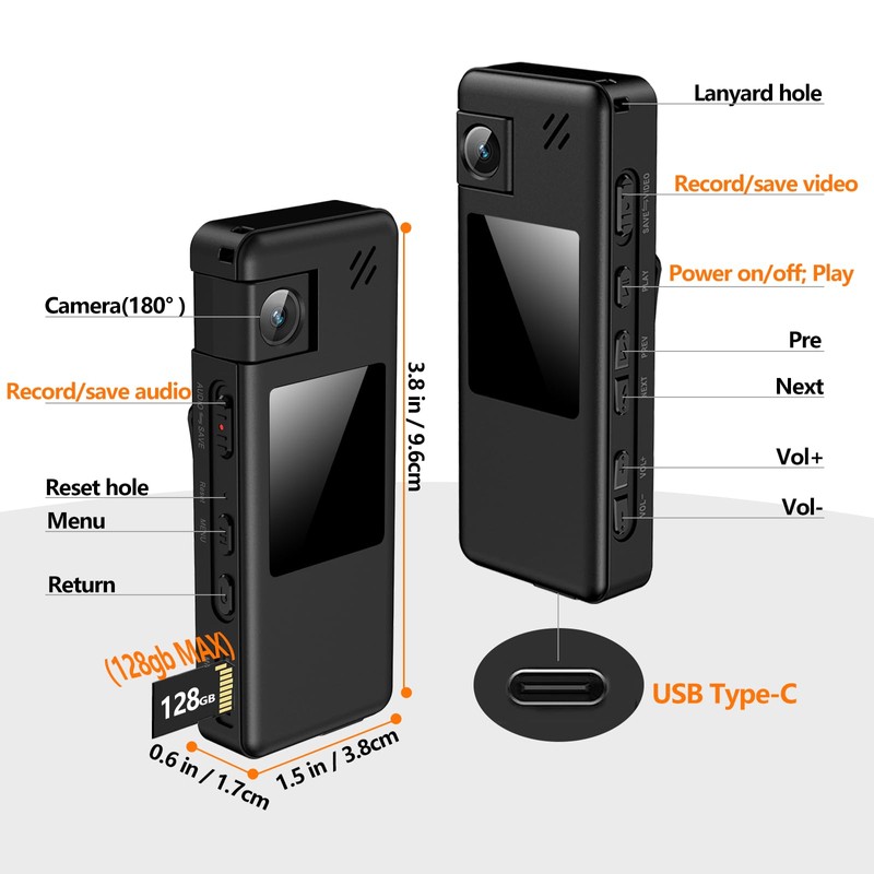 Hoestr A32 Body Camera 1080P Camcorder 180° Rotating Lens Motion