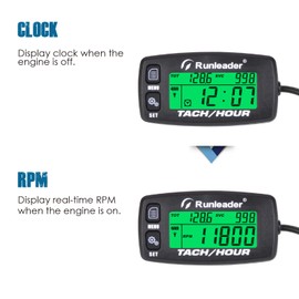 Runleader - Medidor de horas de mantenimiento digital, acumulación de horas y registro de RPM, visualización de retroiluminación para generador, motocicleta, cortacésped, motosierra, barco, moto acuática