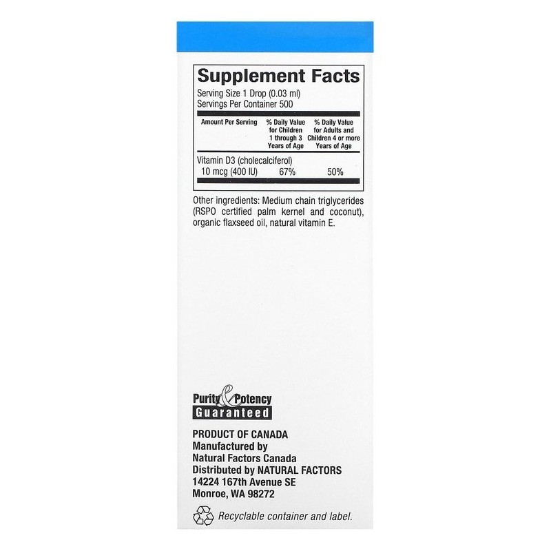 Vitamin D3 Drops Unscented 10mcg 400IU 0.5fl oz15ml / 비타민D3