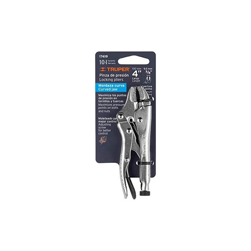 Truper PPT-4C, Pinza de presión 4", mordaza curva, acero al