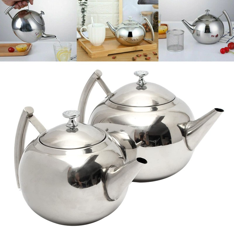 Stainless Steel Teapot, Round Smooth Mirrored Surface Teapot with Thermal